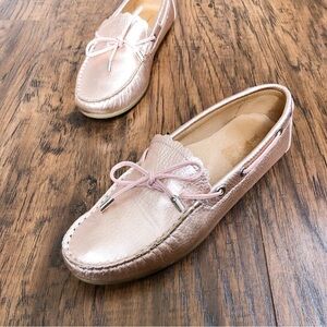 John Lewis • Scallop Driving Moccasins slip on boaters loafers Rose Gold leather